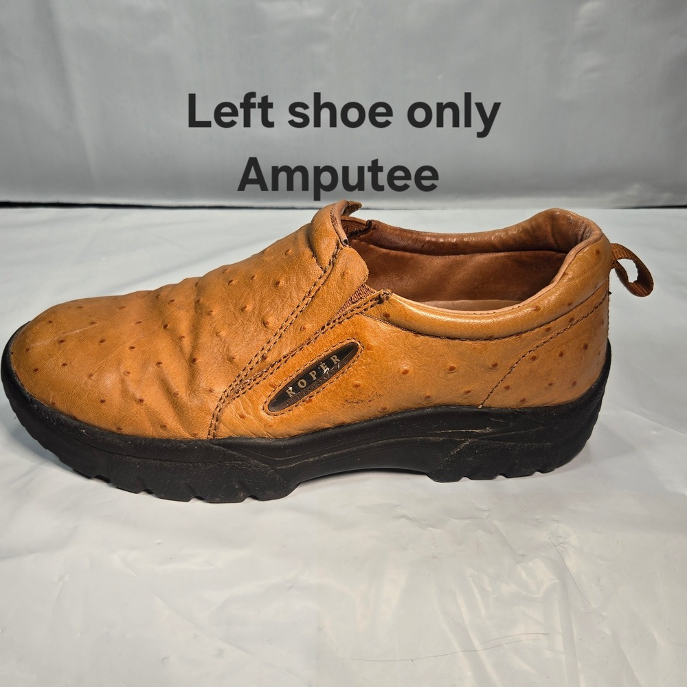 Roper Men Ostrich Print Leather Slip On Shoe Tan LEFT SHOE ONLY Amputee Size 11